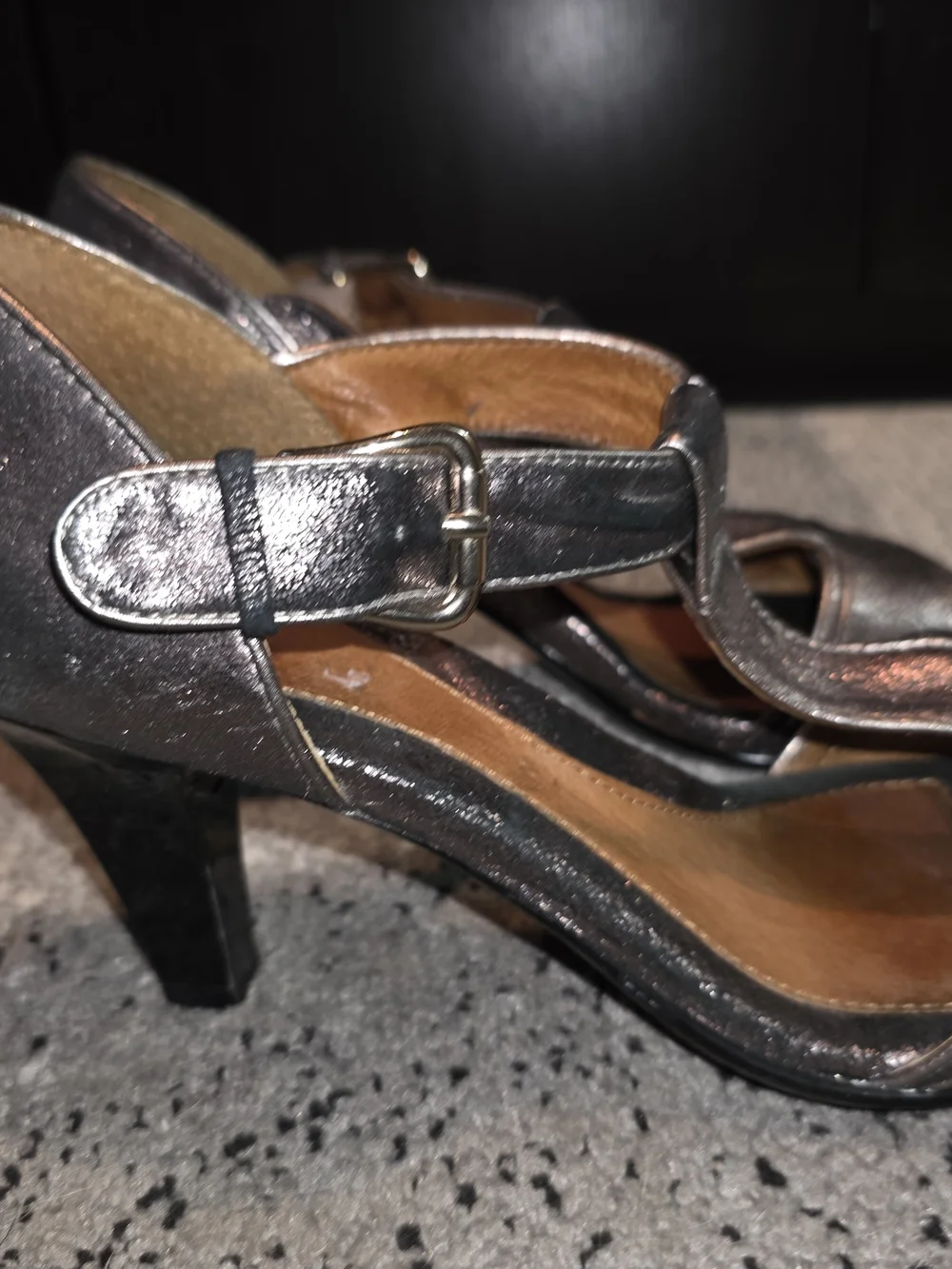 Sofft Metallic Pewter Open-Toe Ankle-Strap Heels